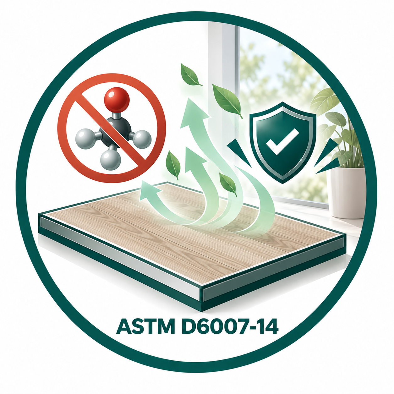 Icono de control de emisiones de formaldehído en materiales para pisos