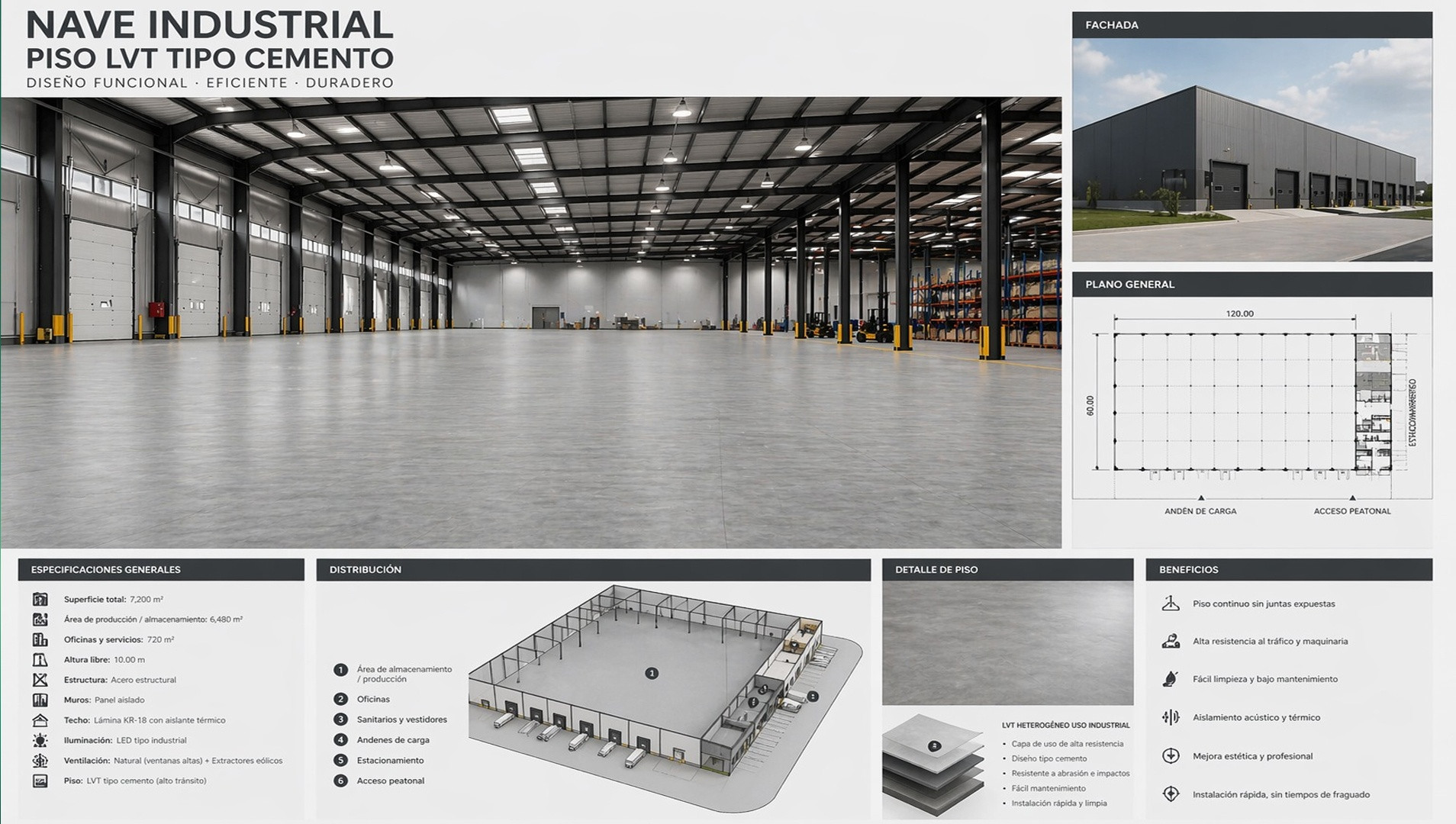 Piso vinílico uso rudo instalado en una nave industrial