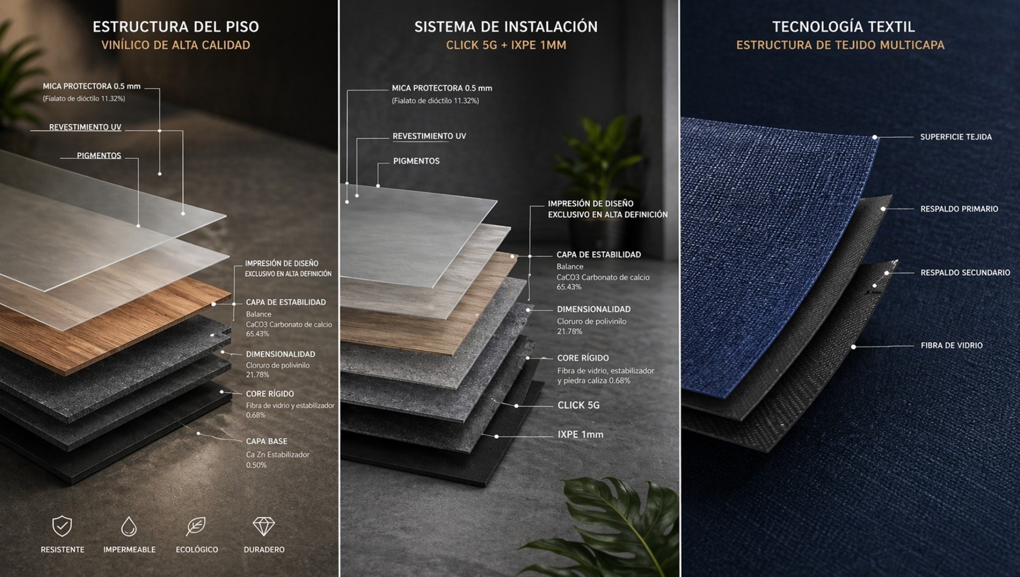 Esquemas de sistemas multicapa de losetas vinílicas