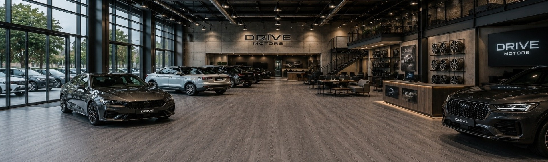 La capa de desgaste del piso LVT le permite soportar el peso de los automóviles de una agencia