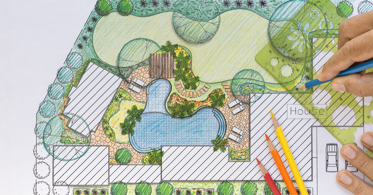 Diseño en dibujo de un proyecto para jardín