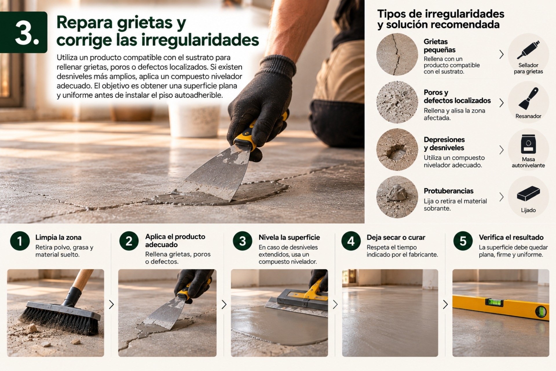 Pasemos a la fase de reparación de grietas e irregularidades