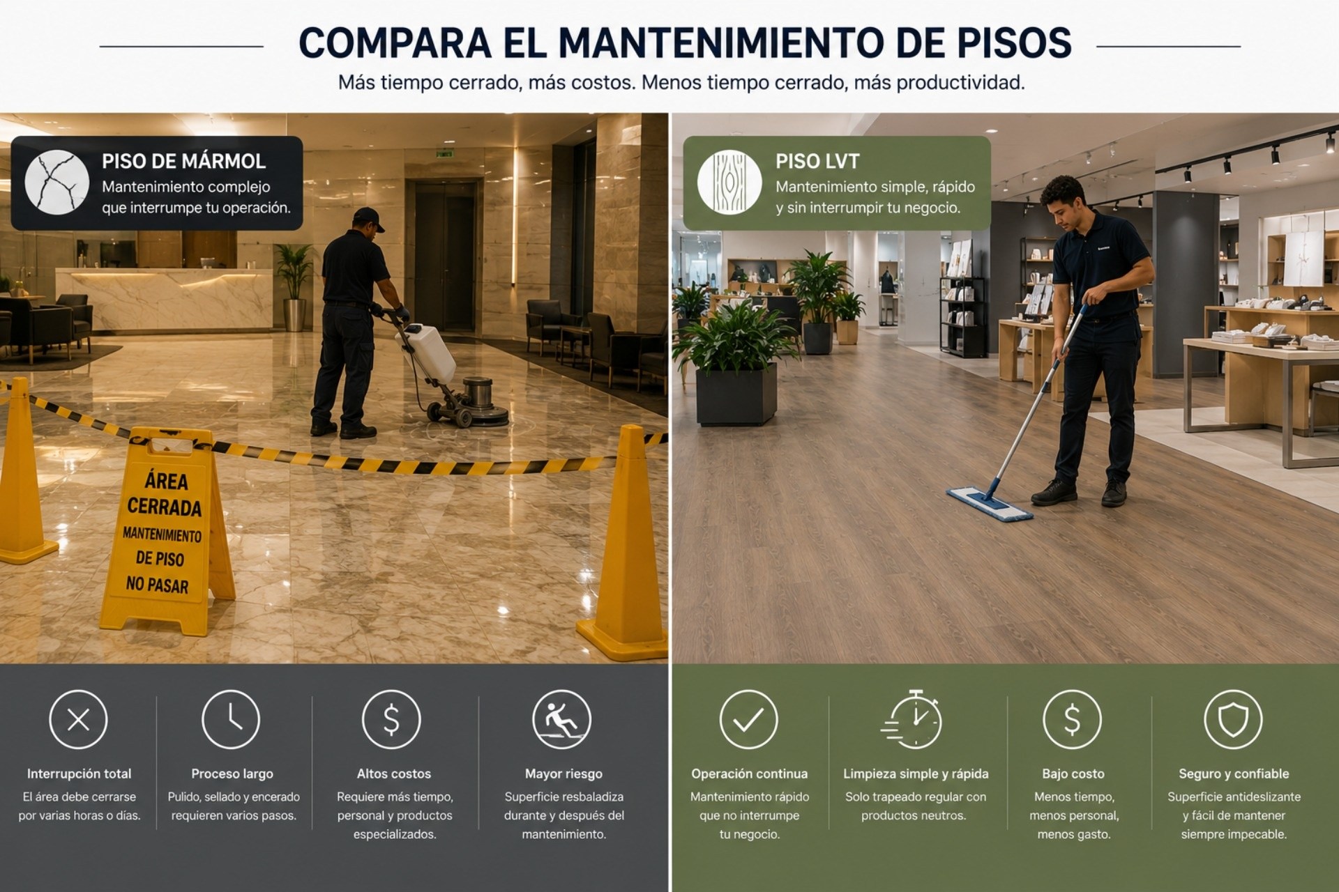 El LVT no entorpece la operatividad de tu negocio durante su mantenimiento