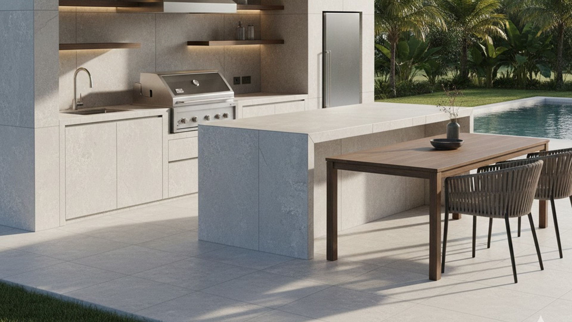 Cocina con porcelanato mate Carso Beige