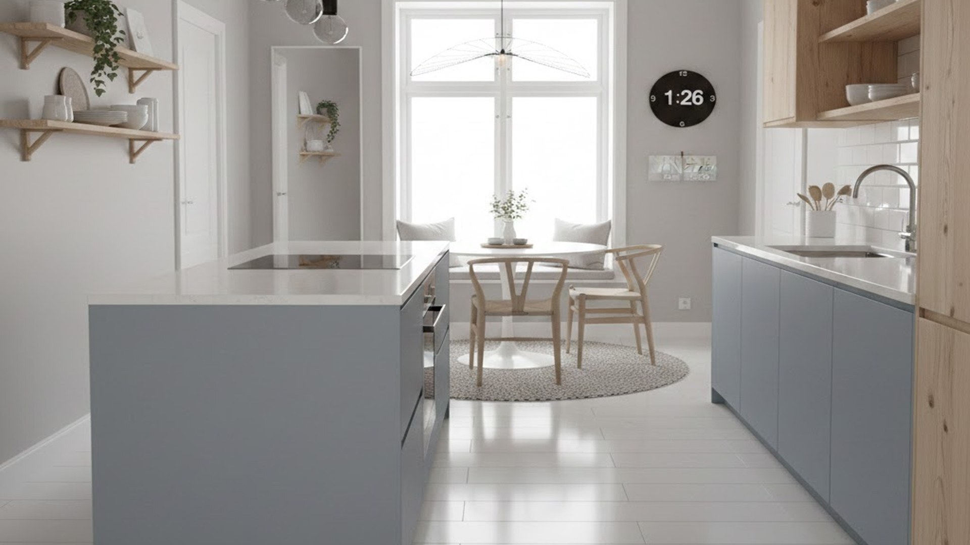 porcelanato blanco aplicado en cocina estilo nórdico