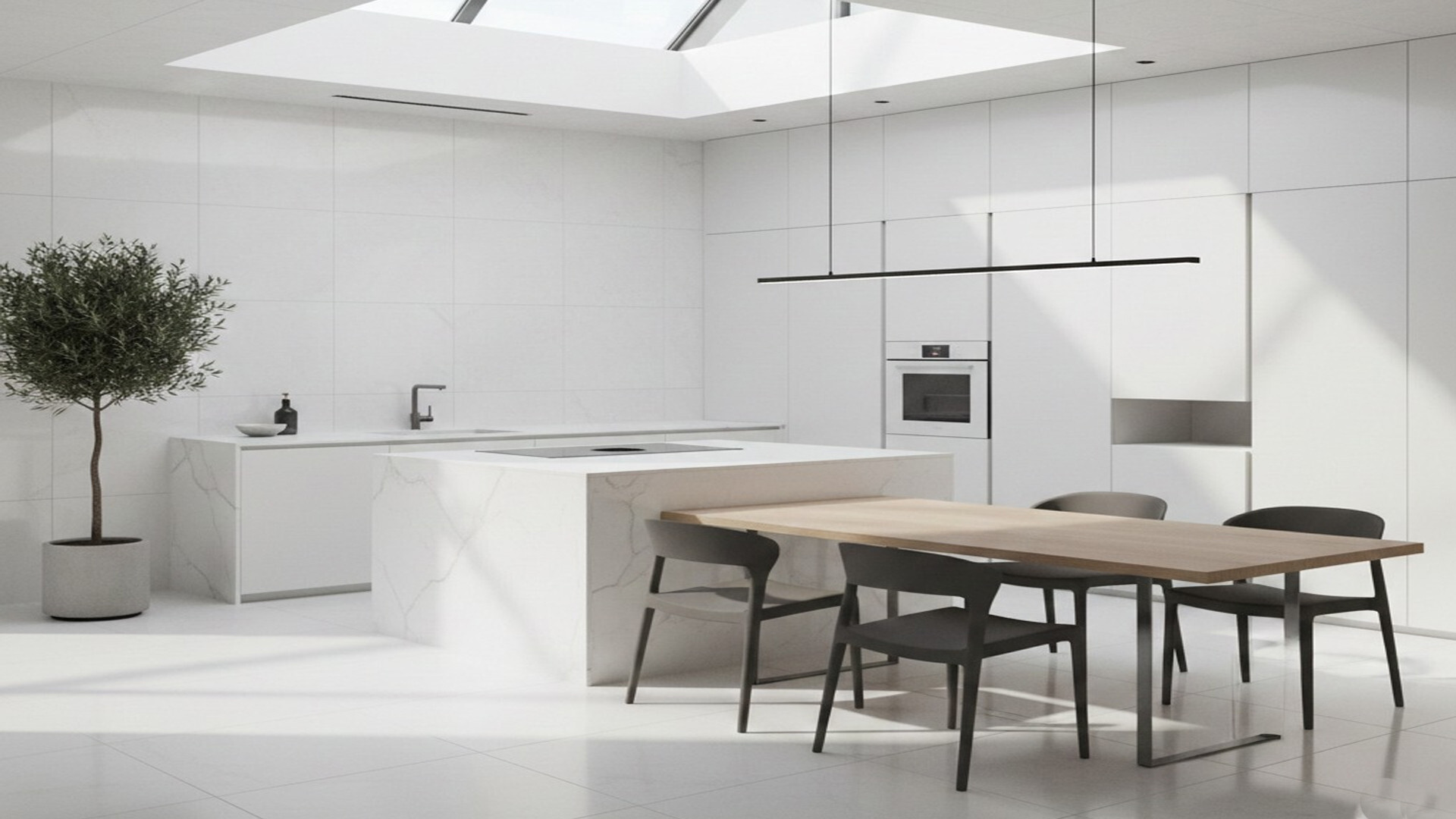 porcelanato blanco aplicado en cocina minimalista