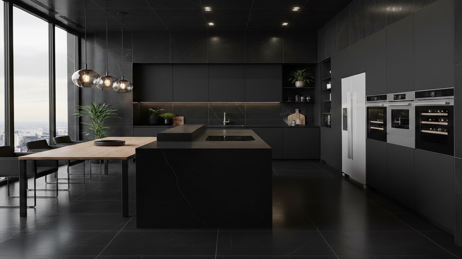 Cocina con porcelanato negro - High Gloss Pure Black