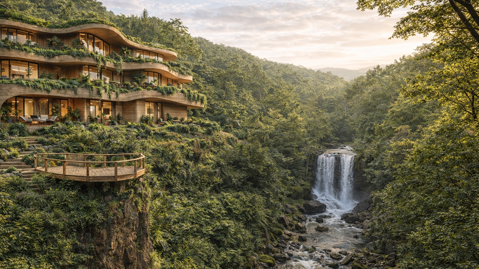 Arquitectura Orgánica moderna aplicada en casa cercana a un río Casa construida con arquitectura Orgánica moderna