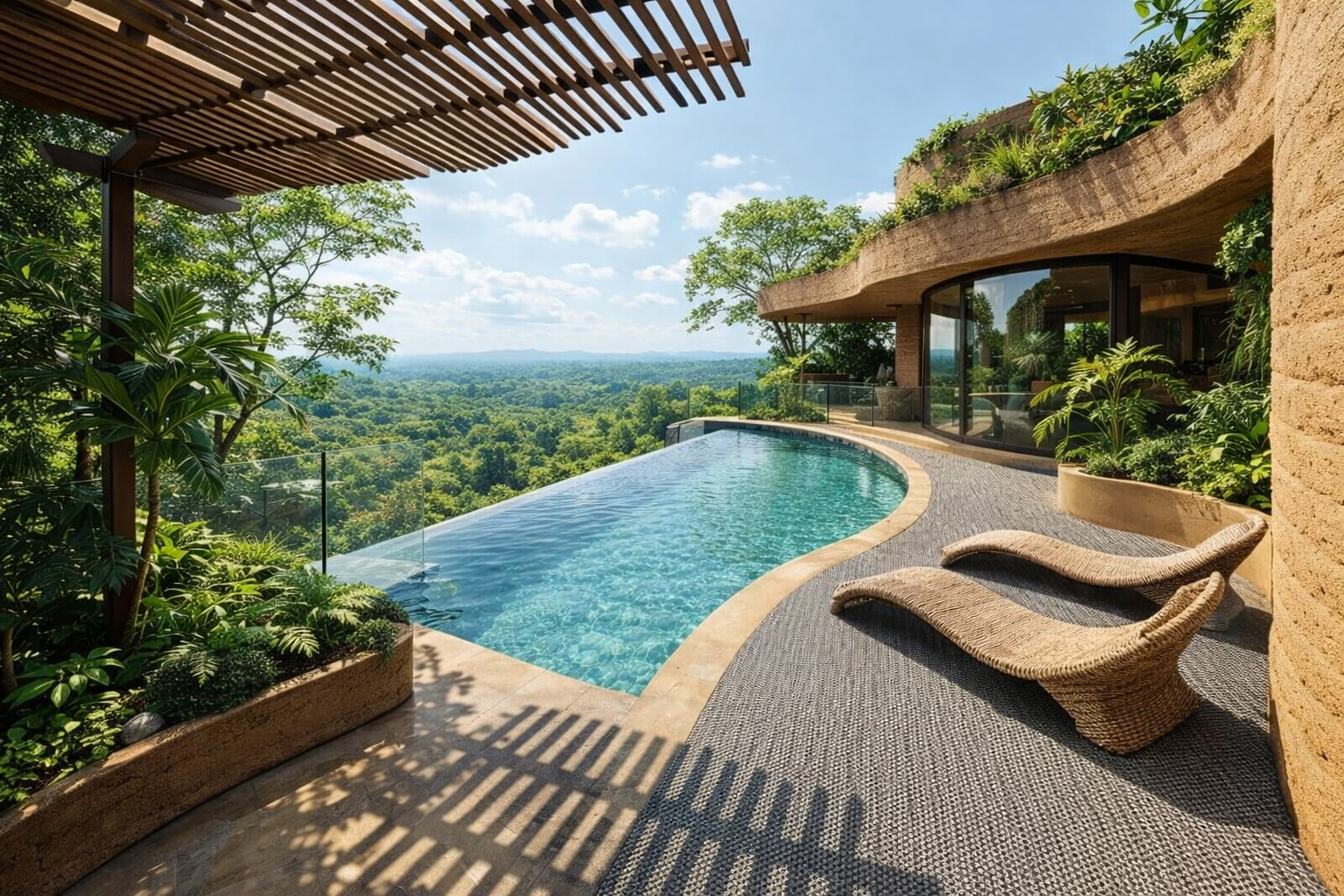 Piso vinílico tejido instalado en una alberca de Arquitectura Orgánica