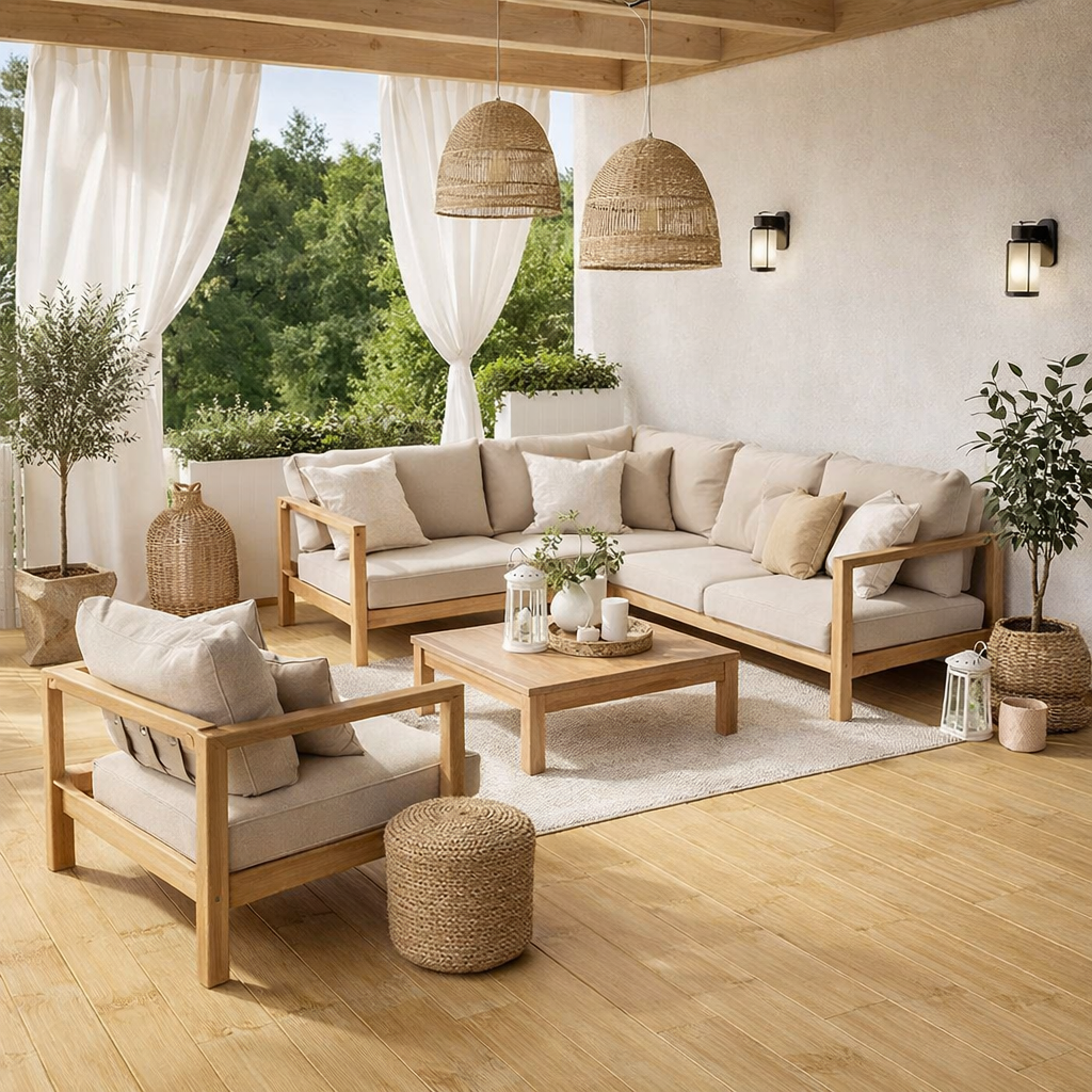 Duelas de bambú instaladas en sala estilo Japandi - Materiales Sustentables