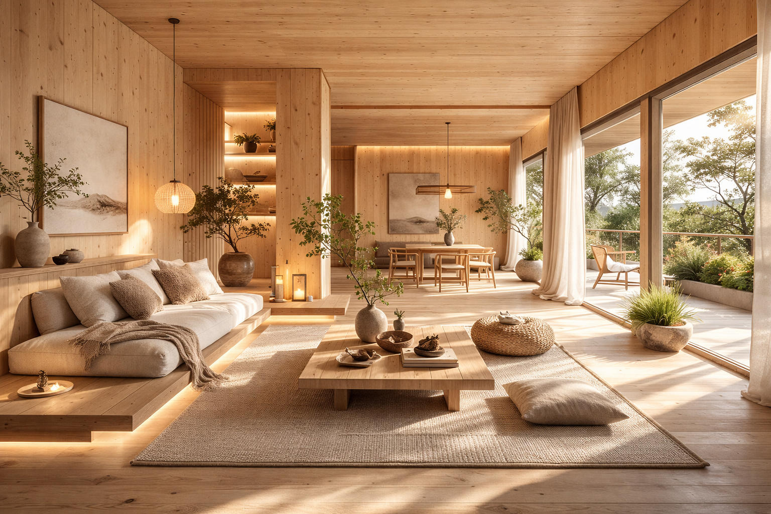 Estancia minimalista hecha con madera contralaminada - Materiales Sustentables