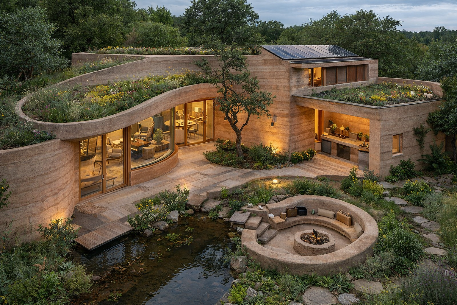 Casa estilo orgánico con muros de tapial - Materiales Sustentables