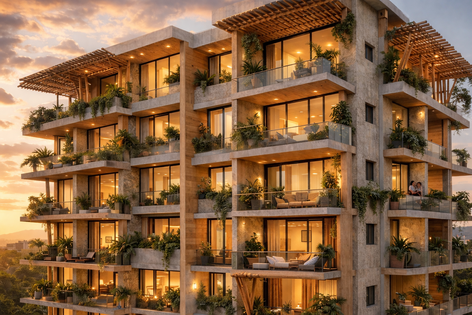 Edificio construido con arquitectura regenerativa mediante materiales sustentables