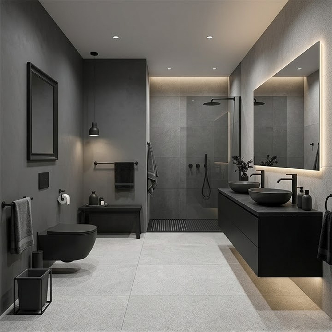 Porcelanato Mate Gris Perla instalado en baño moderno