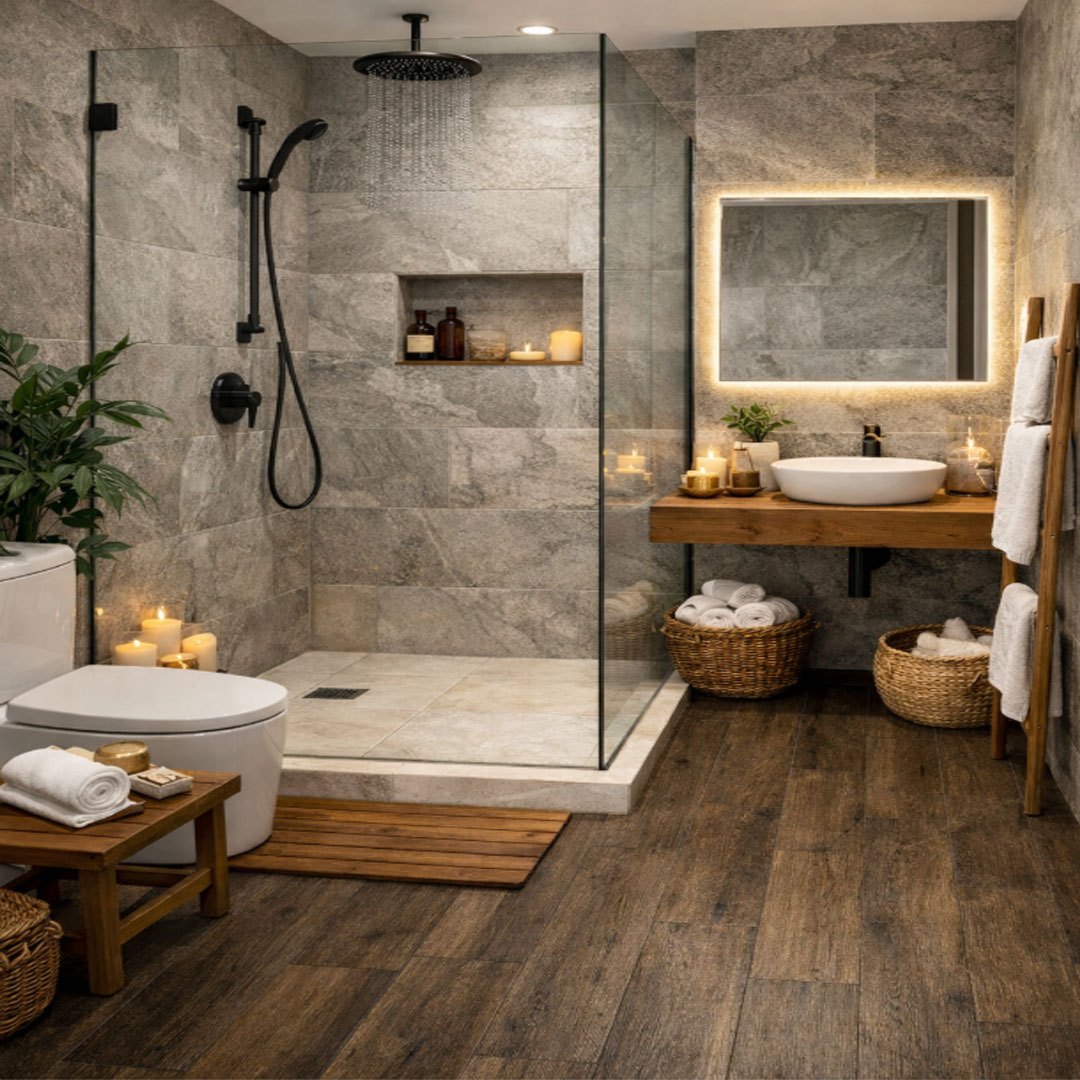 LVT Vintage instalado en un baño estilo nórdico
