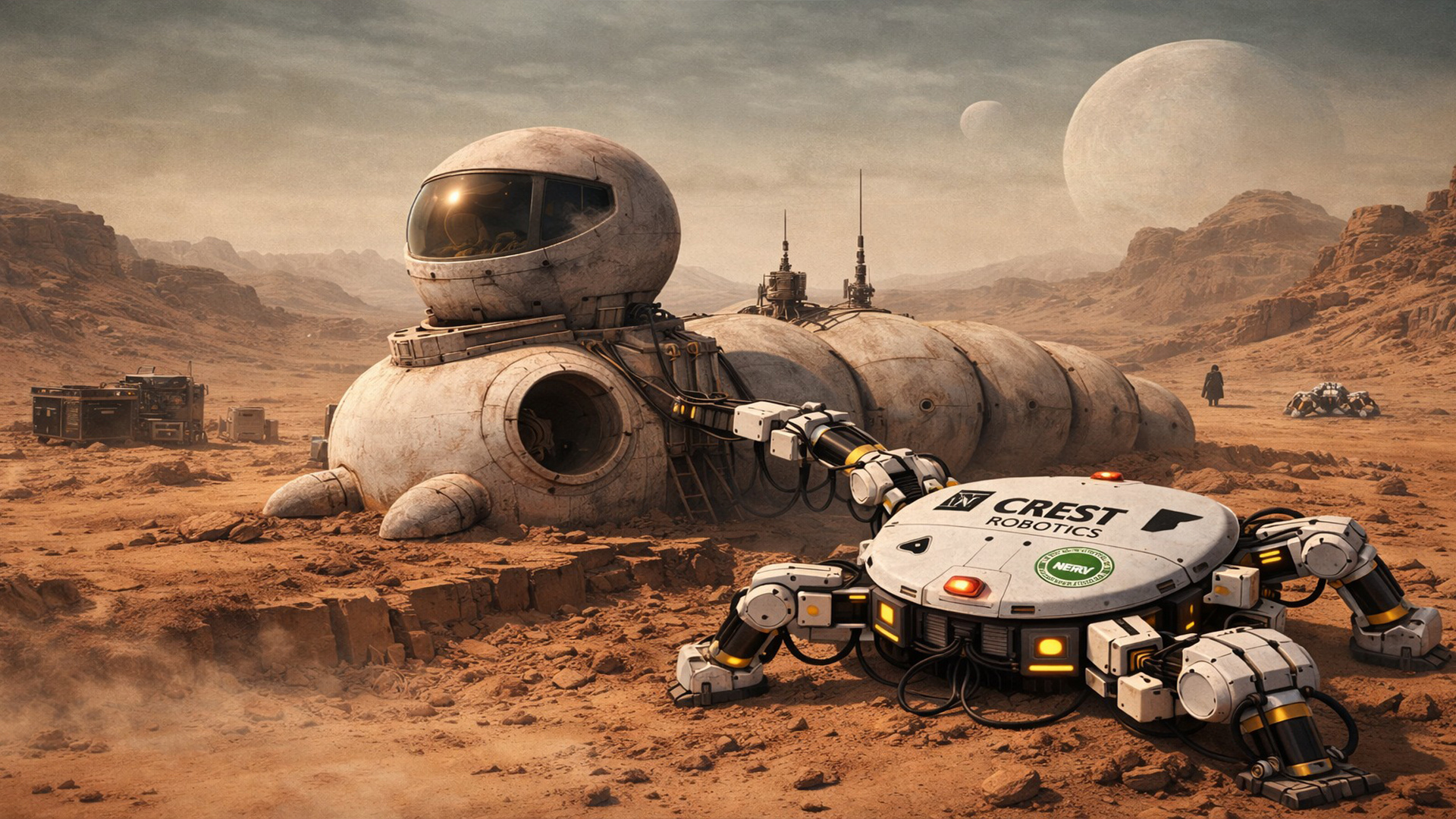 Robot Charlotte construyendo una casa en Marte