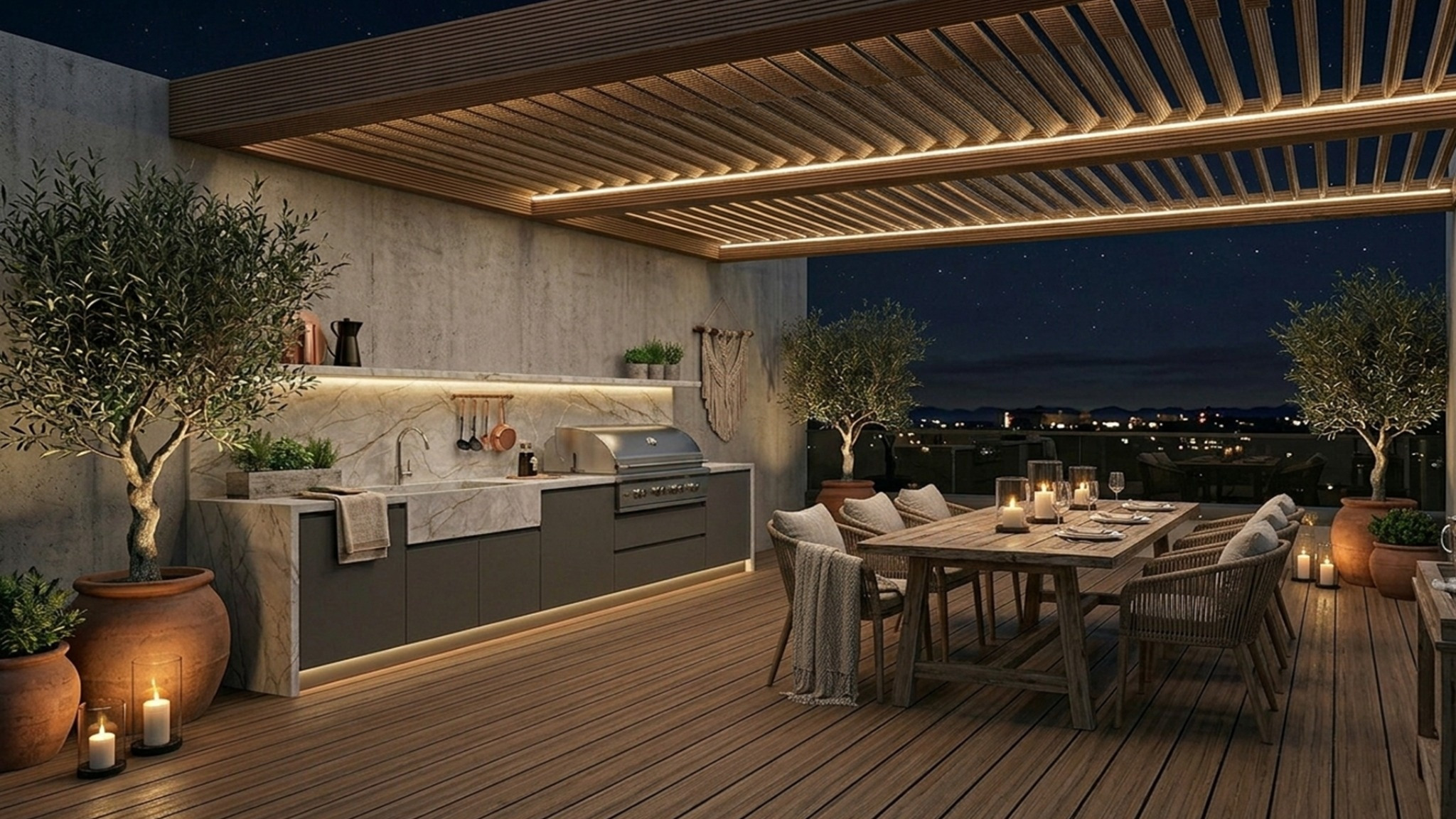 Cocina al aire libre en la terraza de un penthouse