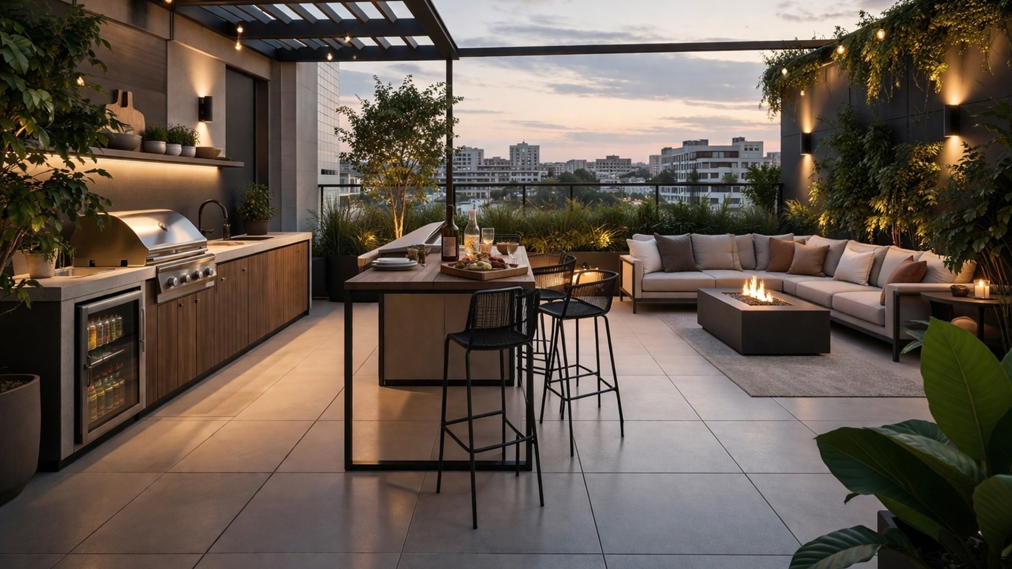 Terraza social con cocina al aire libre