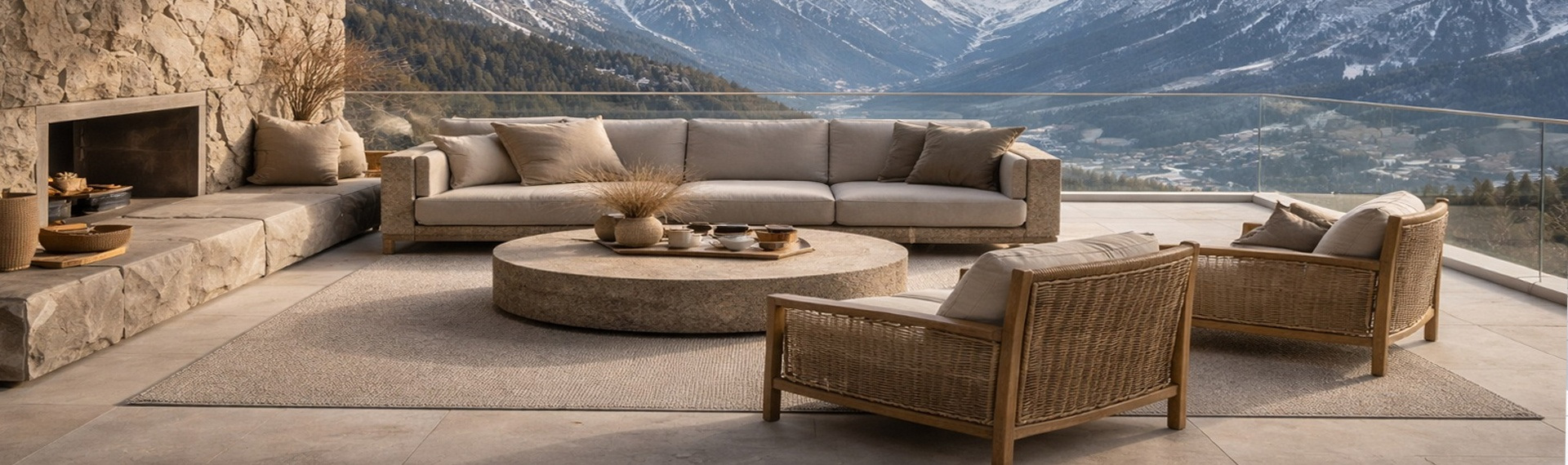 Terraza contemplativa con vista a la montaña