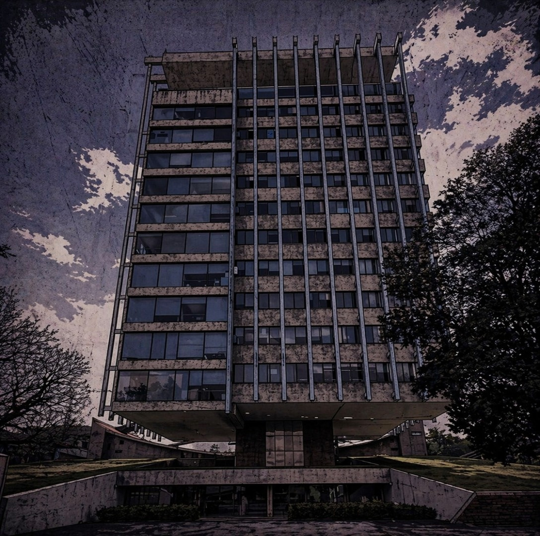 Vista frontal del Edificio Celanese con líneas limpias y sobriedad estructural
