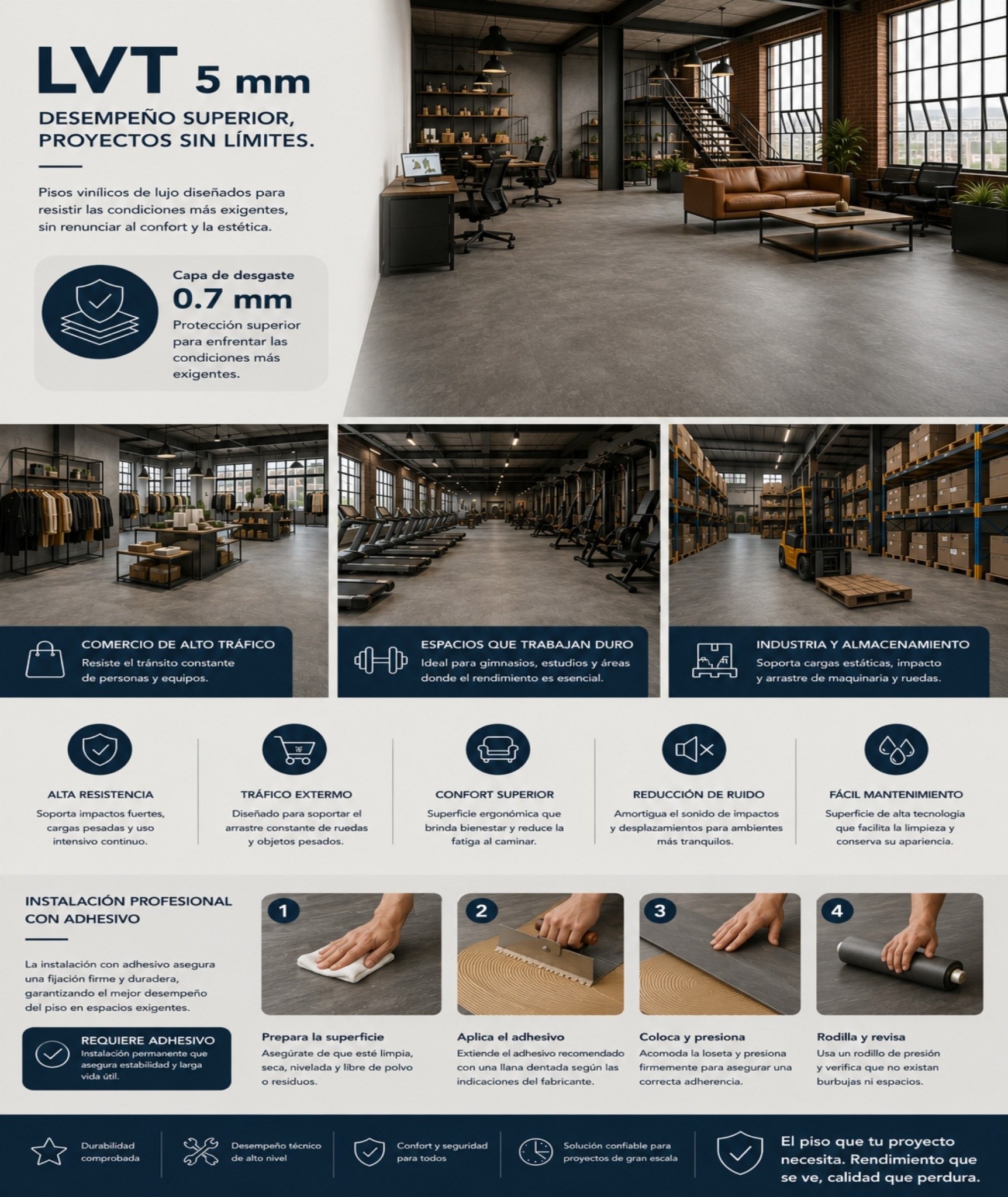 Conoce nuestra colección de LVT 5 mm, piso vinílico para espacios de alta exigencia