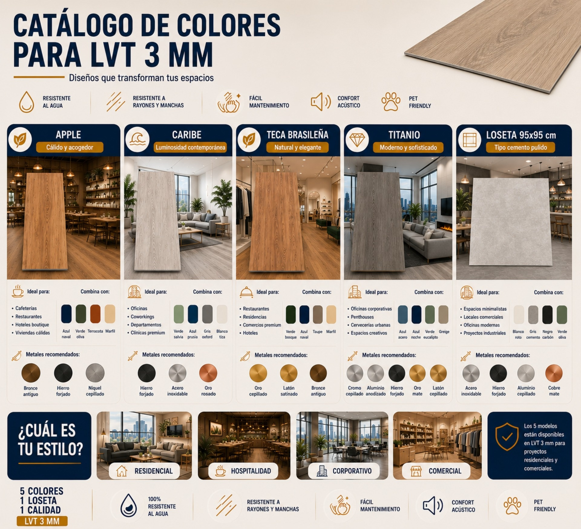Explora nuestro catálogo de colores disponibles para LVT 3 mm