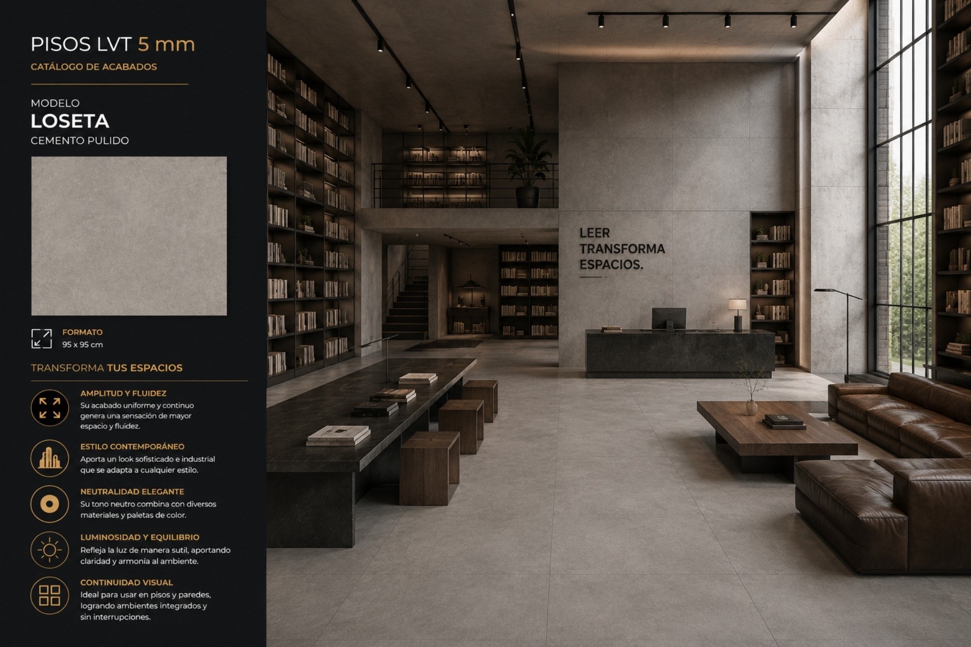 Conoce el LVT 5 mm Cemento Pulido: piso vinílico cosmopolita para espacios comerciales