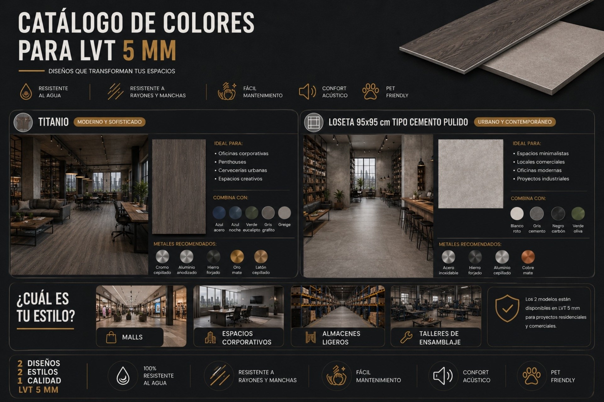 Explora nuestro catálogo de colores disponibles para LVT 5 mm