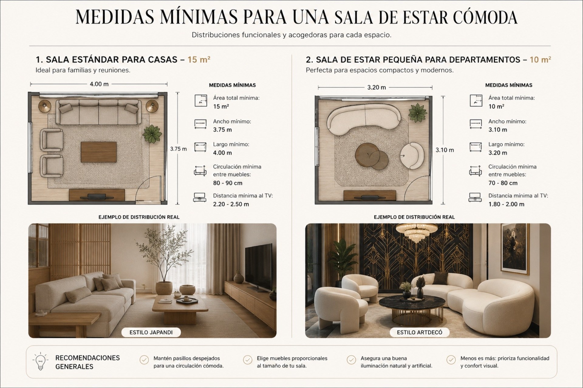 Estas son las medidas mínimas que debes considerar para configurar una sala de estar funcional