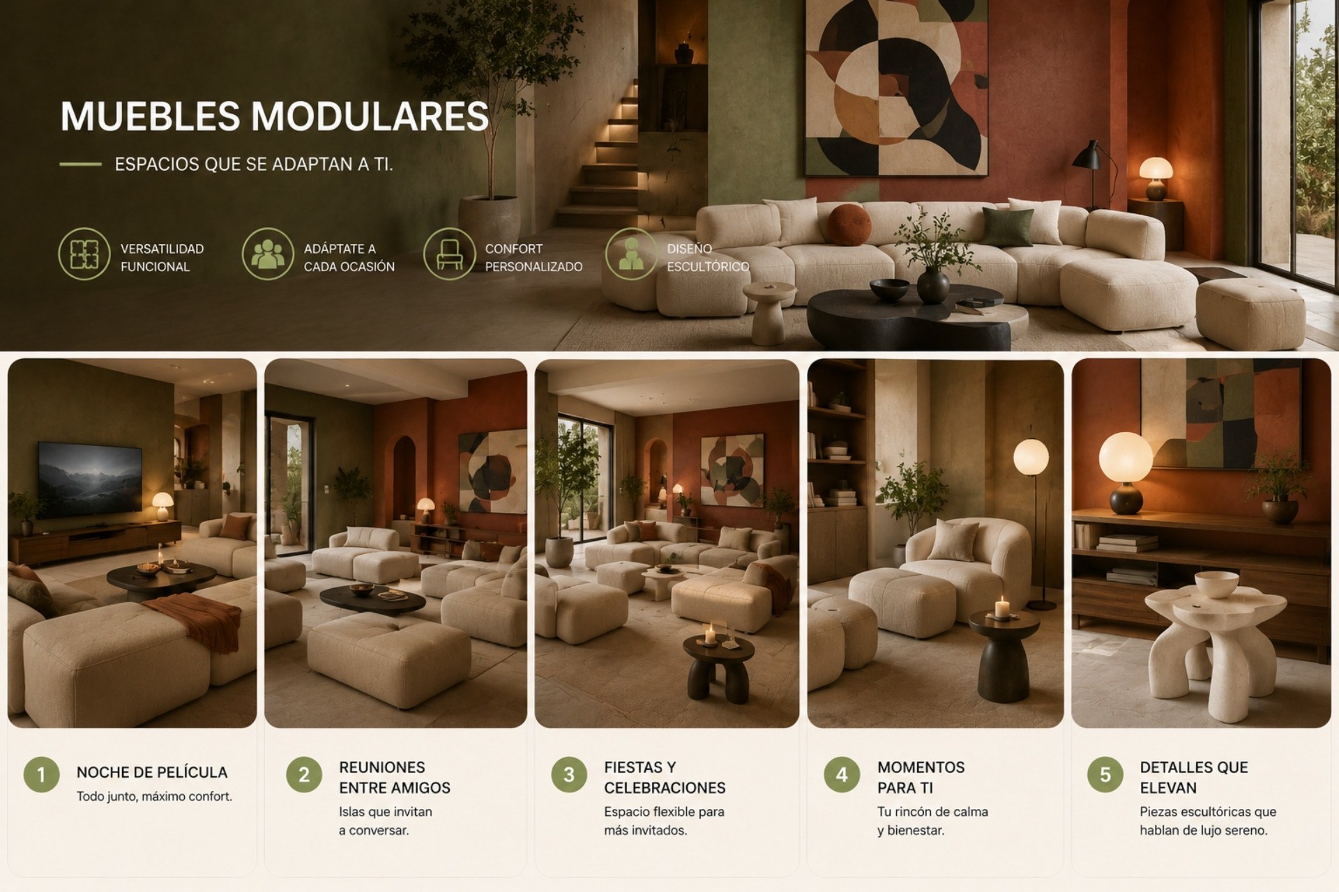 El mobiliario modular hace que una sala de estar se acomode a tu ritmo de vida