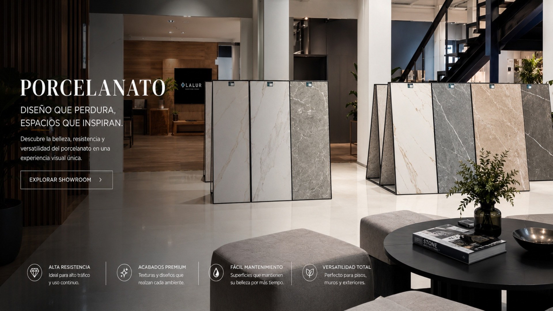 Showroom de porcelanato gran formato: recubrimiento para proyectos residenciales, corporativos e institucionales ¡Showroom LALUR abierto! ¡Conoce nuestra colección de porcelanato gran formato!