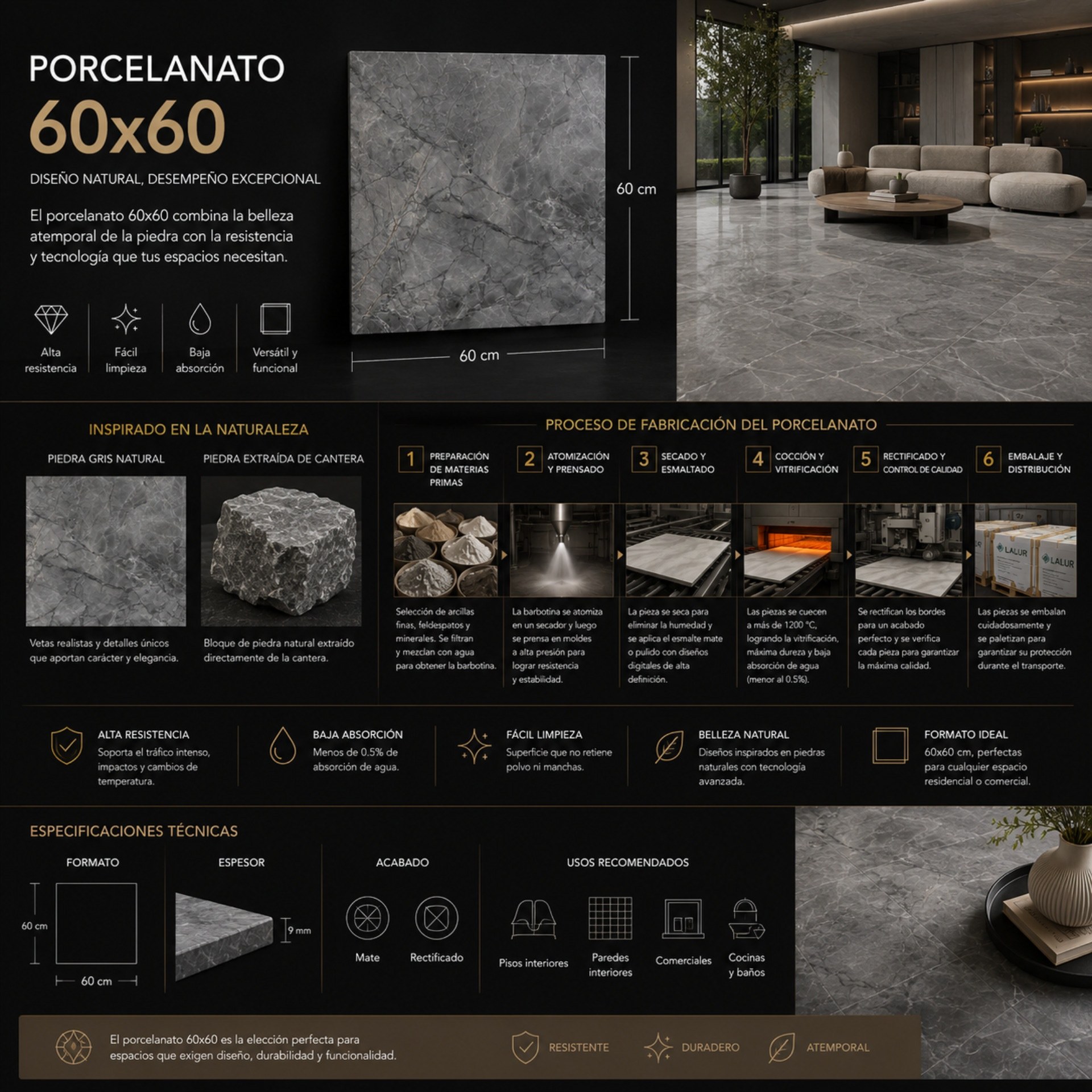 ¡Explora los modelos de porcelanato mate formato 60×60 y elige el adecuado para tu proyecto arquitectónico!