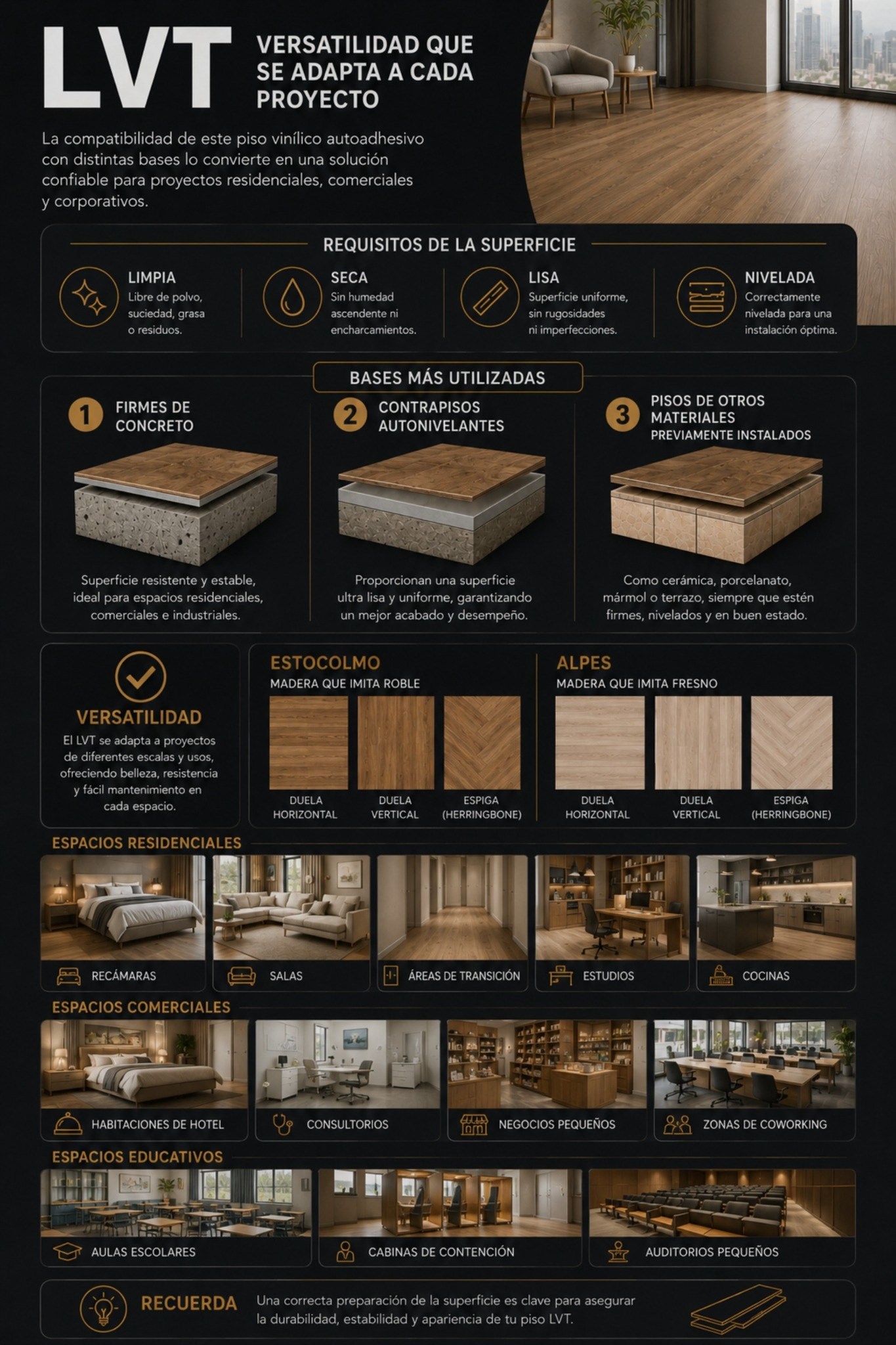 Descubre en qué superficies se puede instalar el LVT autoadherente XL