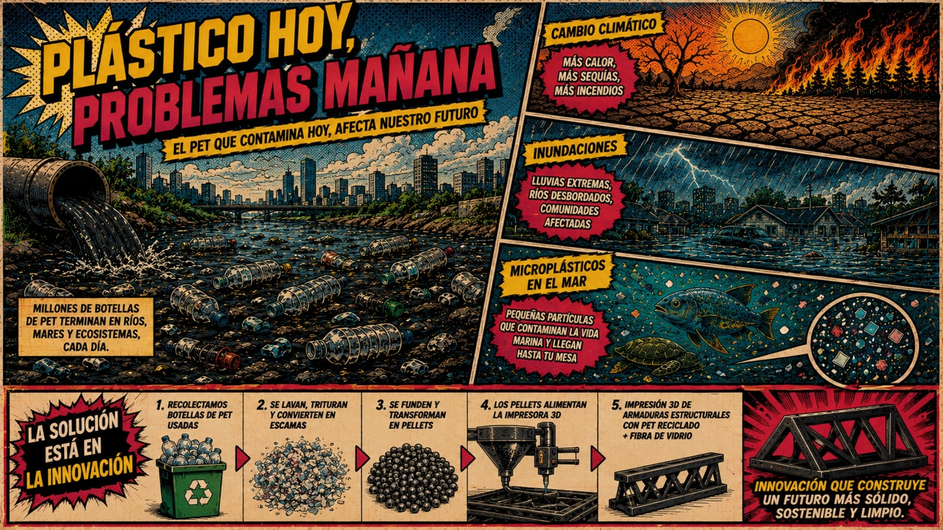 Las botellas de PET se transforman en materia prima para armaduras estructurales de bajo costo