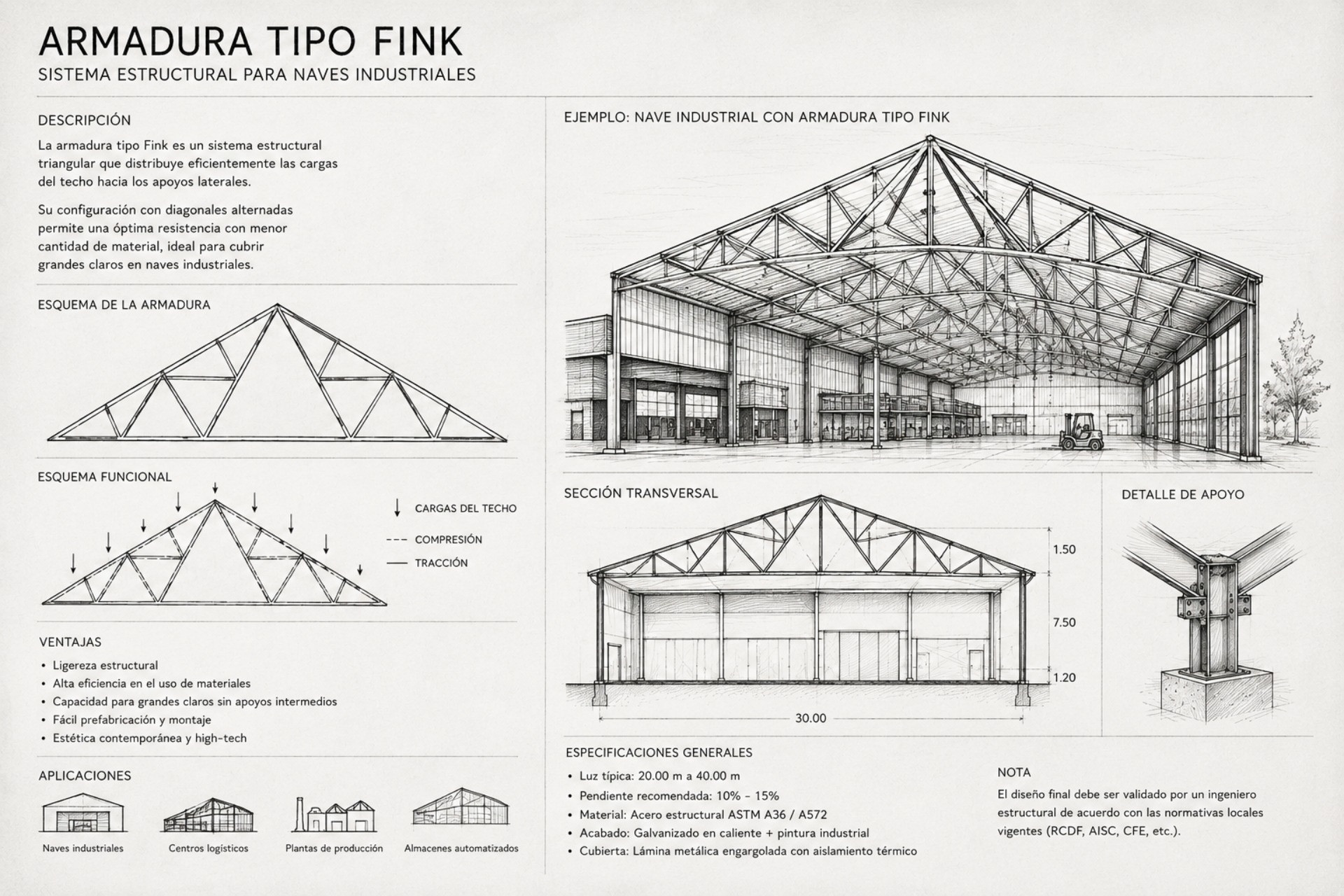 Las cerchas tipo Fink son ideales para cubrir grandes claros.