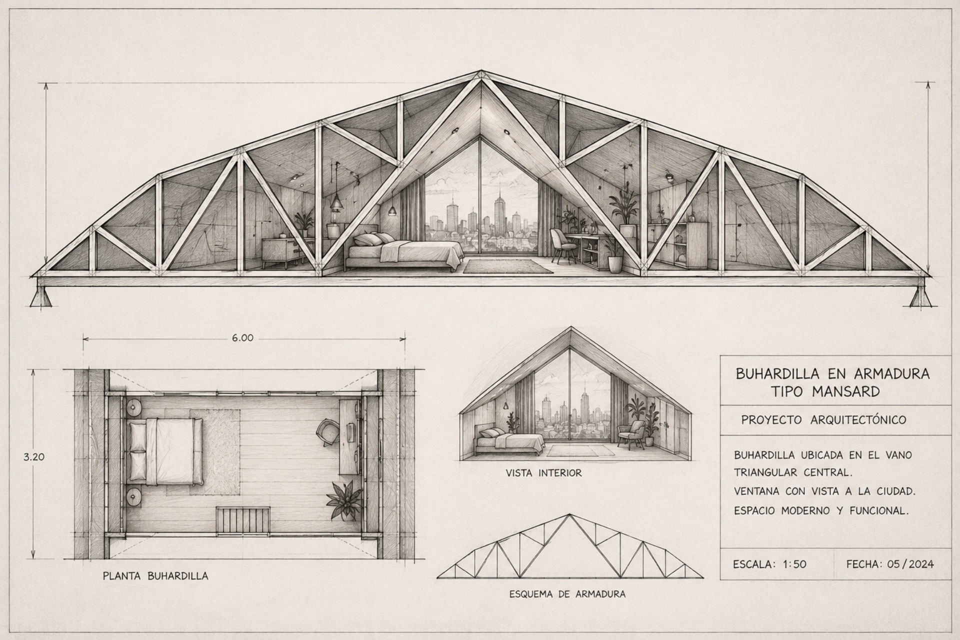 Buhardilla moderna para penthouse creada mediante una armadura estructural tipo Mansard