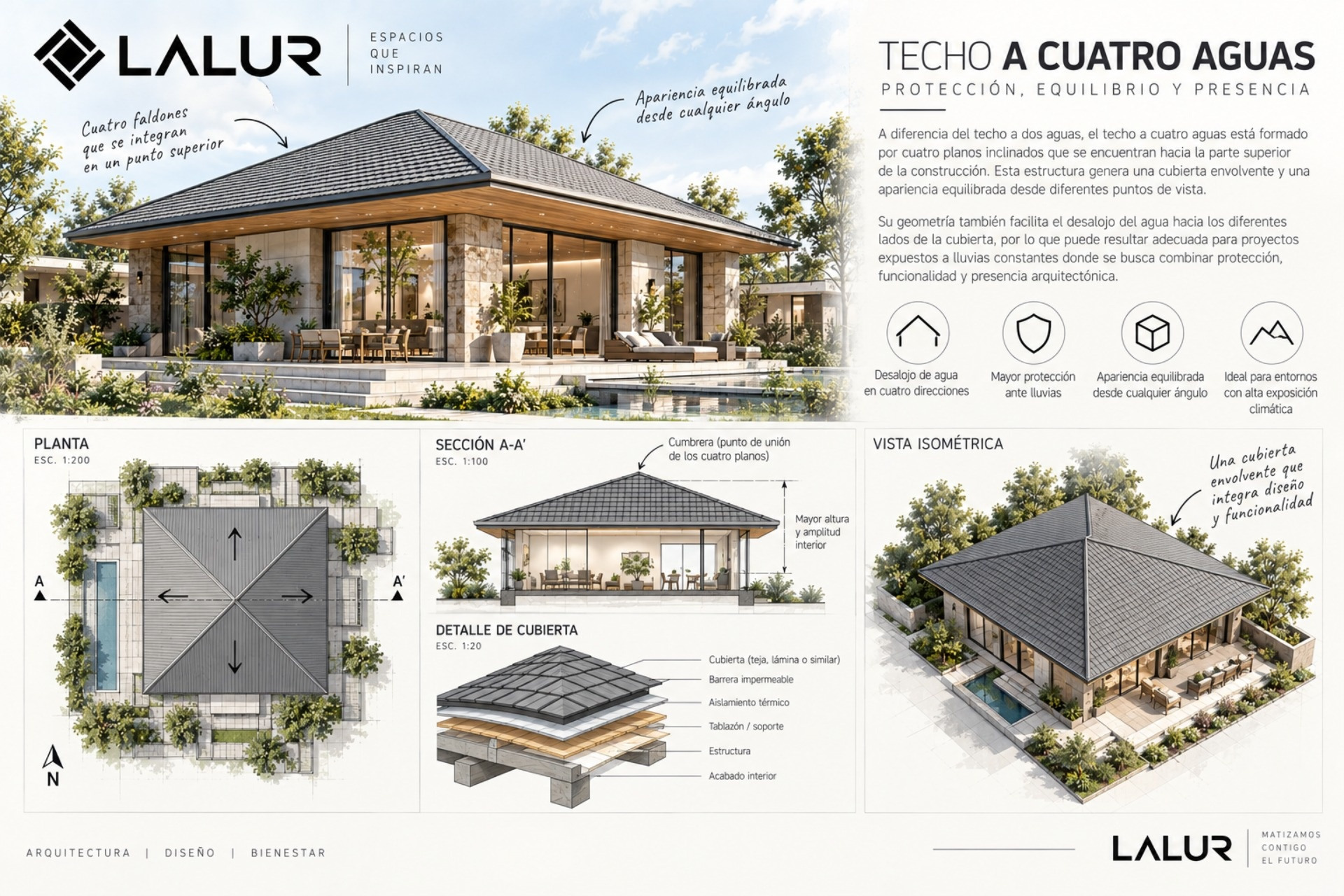 El efecto visual de un techo a dos aguas es pura envolvencia, abrazo arquitectónico