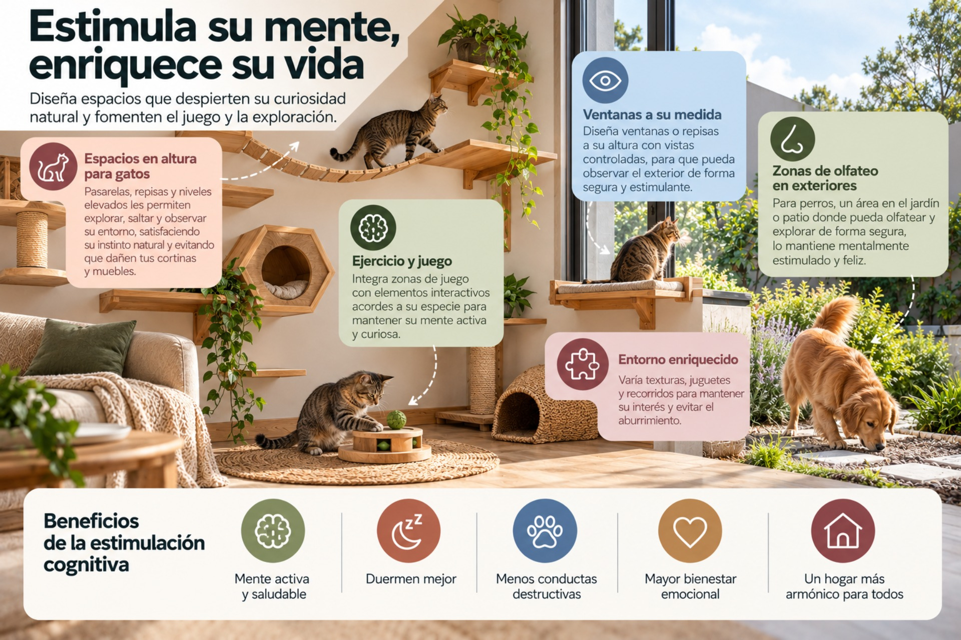 Cuando incorporas muebles para mascotas capaces de estimular su cognición, evitas comportamientos destructivos en tu mejor amigo, amén de inducirlo a un correcto descanso