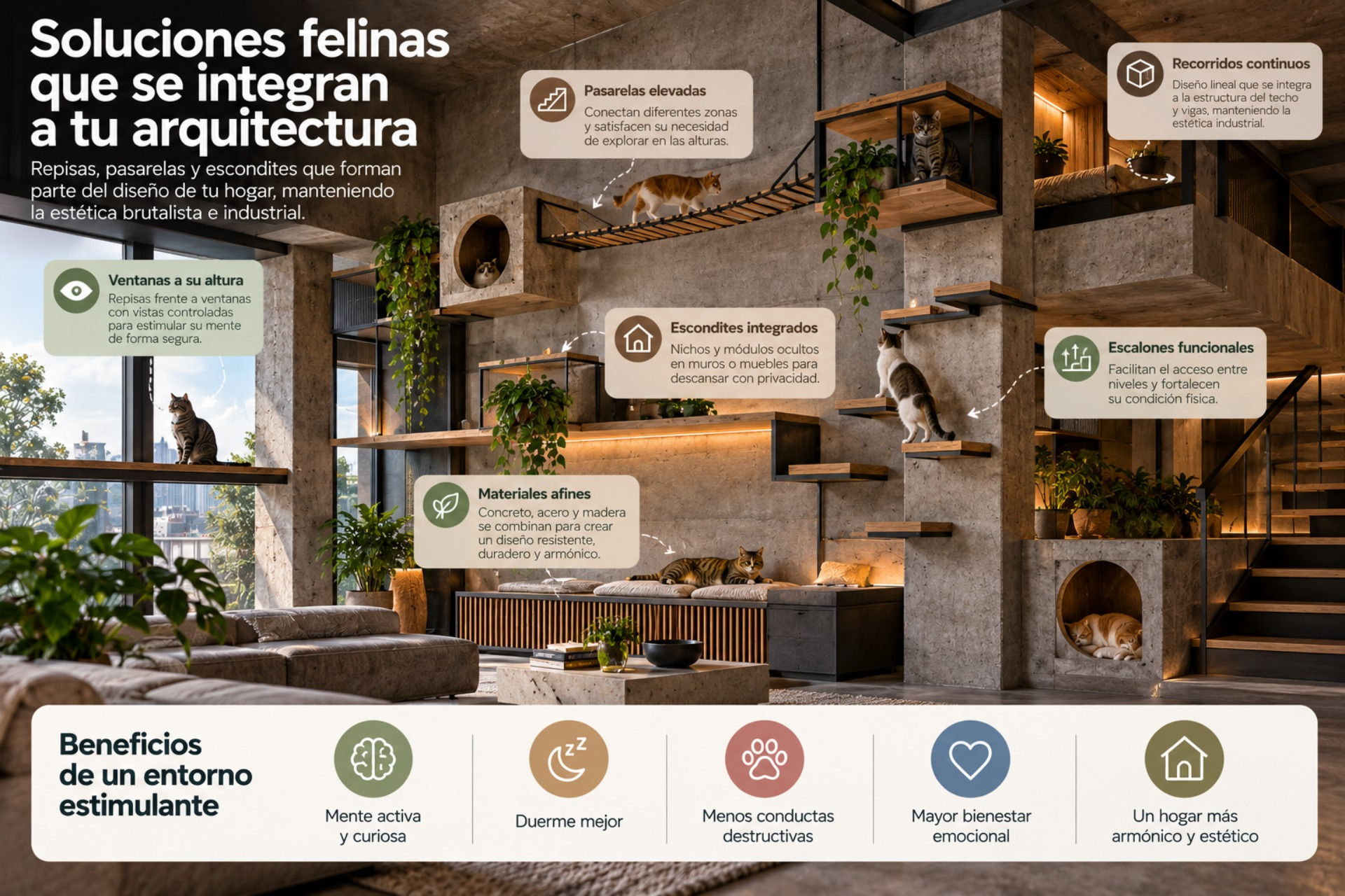 Cuando seleccionas materiales, formas y texturas ad hoc al estilo arquitectónico de tu vivienda, haces del espacio tu aliado para crear una atmósfera adecuada para ti y tu mascota