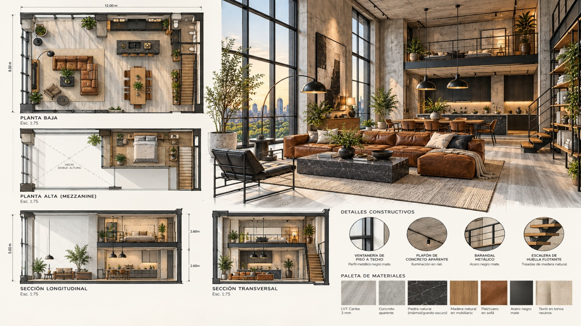 Descubre con qué estilo, materiales y paletas cromáticas combina el LVT 3 mm Caribe, piso vinílico tipo madera de roble blanco europeo tratada con tinte cenizo