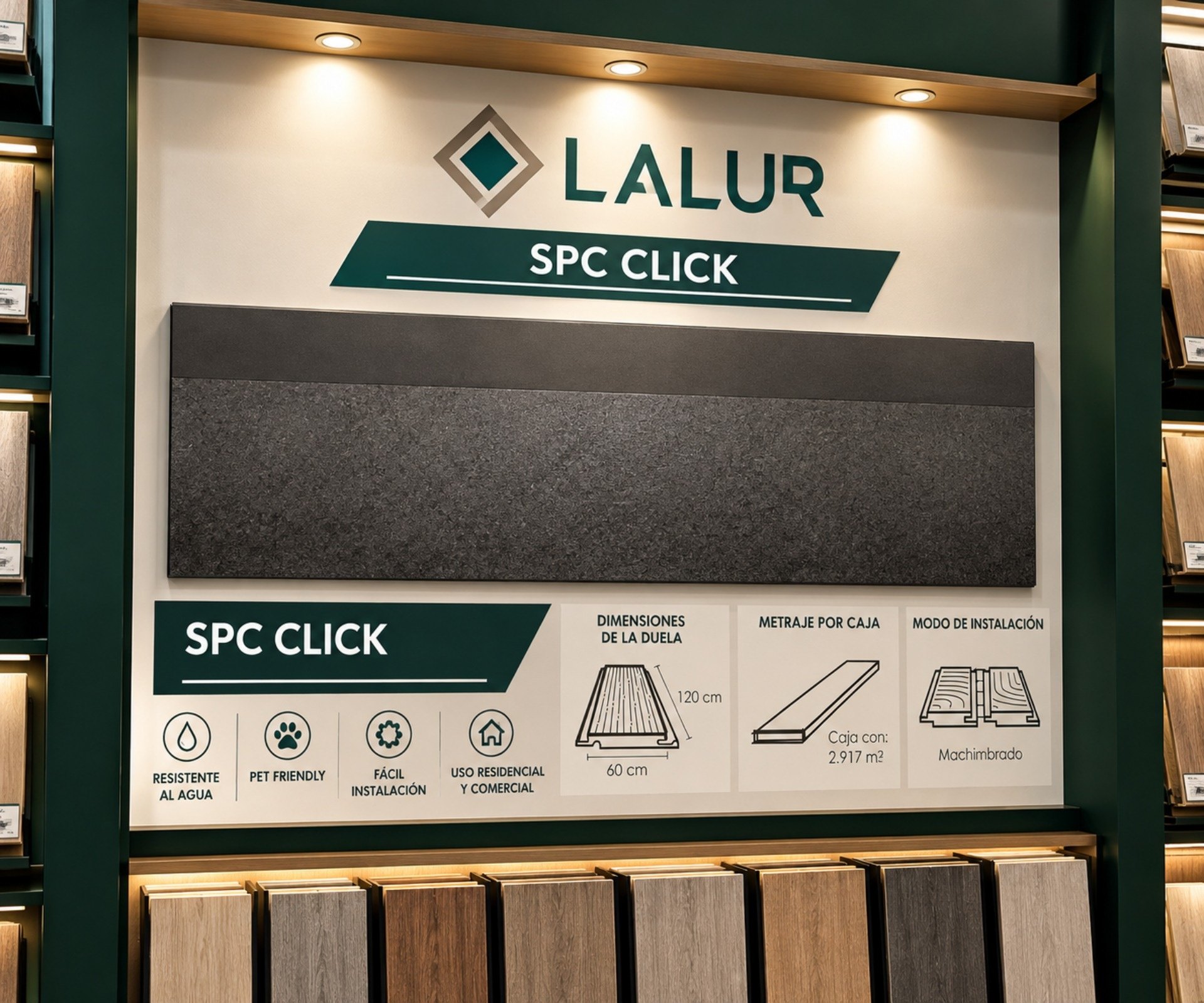 Conoce los acabados de piso SPC Click tipo loseta de piedra volcánica en el showroom virtual de LALUR