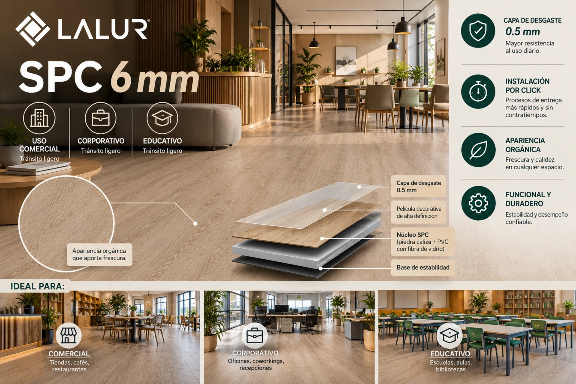 Conoce nuestra colección de SPC 6 mm, piso vinílico para desarrollos comerciales pequeños