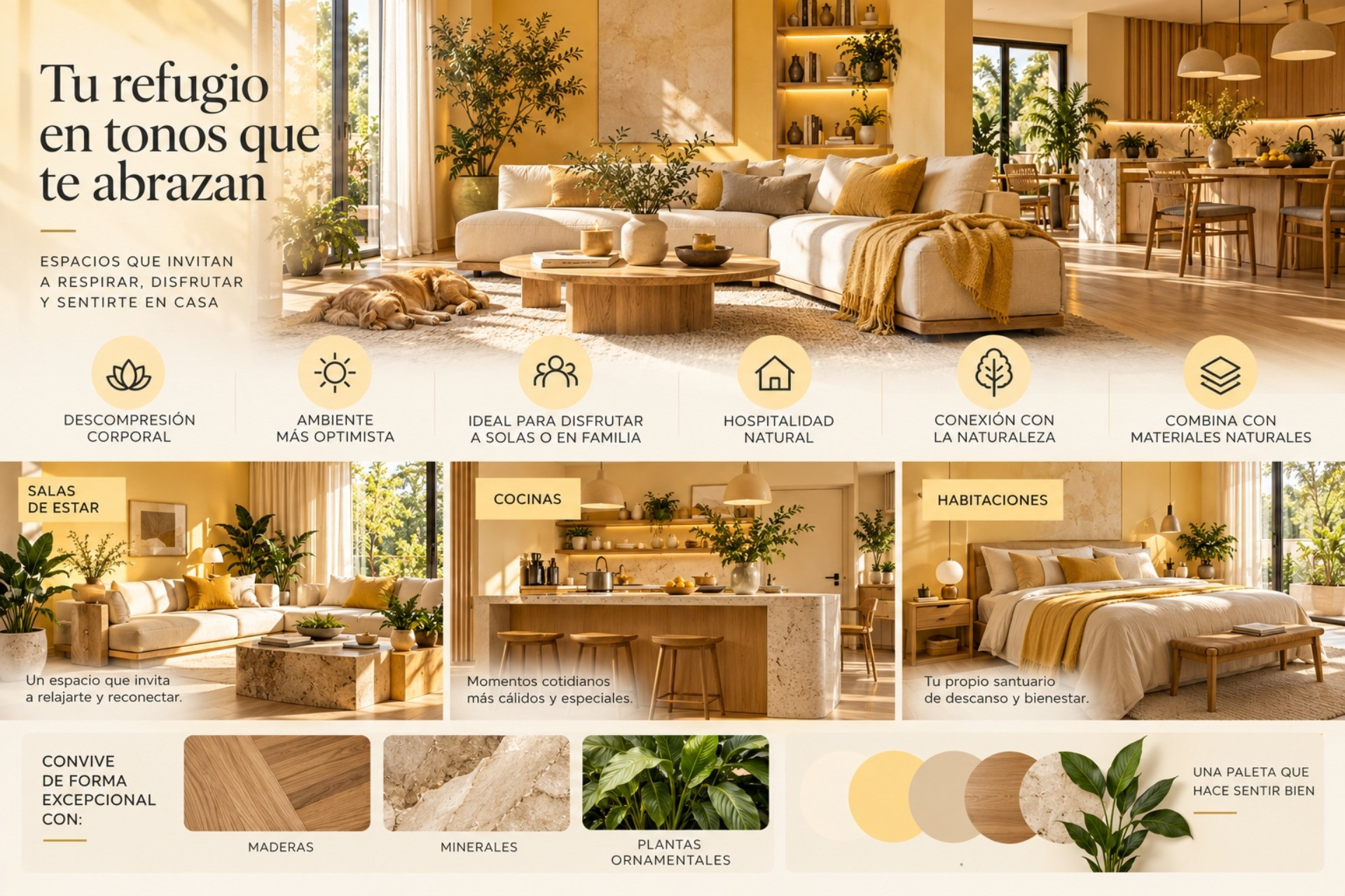 Basta con colocar el amarillo mantequilla en paredes principales para que tu hogar se perciba más amplio, luminiscente y acogedor, convirtiéndose en el ambiente ideal para pasarlo a solas o compartir con nuestros seres queridos