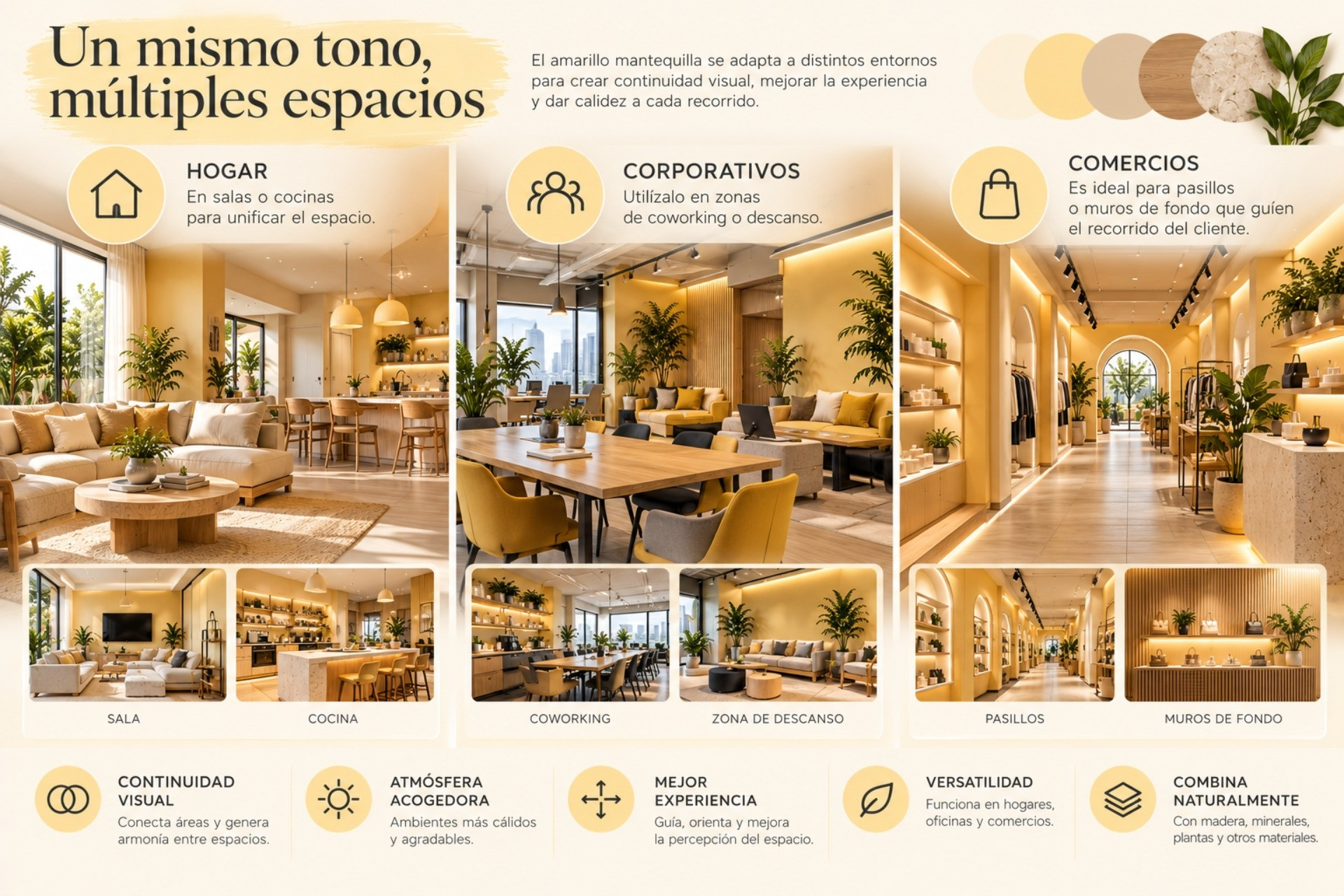Pintar las paredes de amarillo mantequilla es la manera más contundente de transformar un espacio, cada superficie refleja la luz de manera espectacular