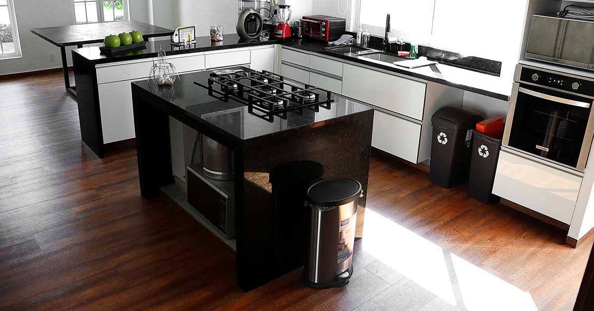 cocina moderna con piso vintage Lalur